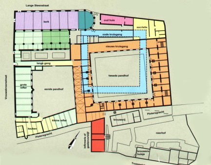 De plattegrond van het Caermersklooster. Klik voor een vergrootte versie